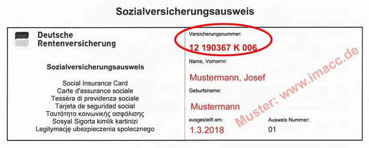 Versicherungsnummer im Sozialversicherungsausweis (Sozialversicherungskarte, Rentenversicherungsausweis), Wo steht die Rentenversicherungsnummer, Rentenversicherungsnummer Kind